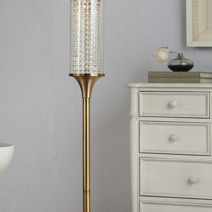 62" Gold Column Floor Lamp With Off White Metal Drum Shade