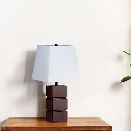 27" Brown Bedside Table Lamp With White Shade