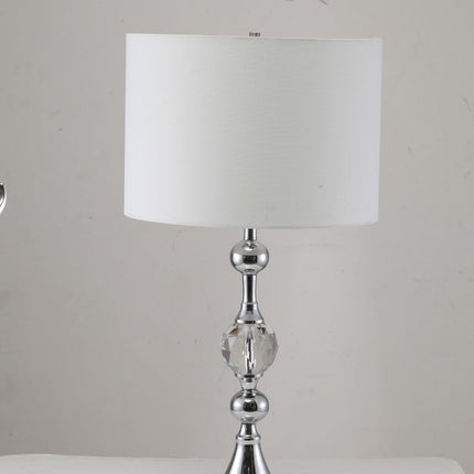 30" Silver Metal Bedside Table Lamp With White Classic Drum Shade