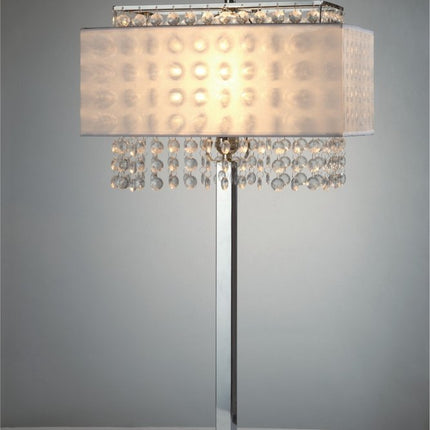 28" Silver Table Lamp With Faux Crystals and White Rectangle Shade