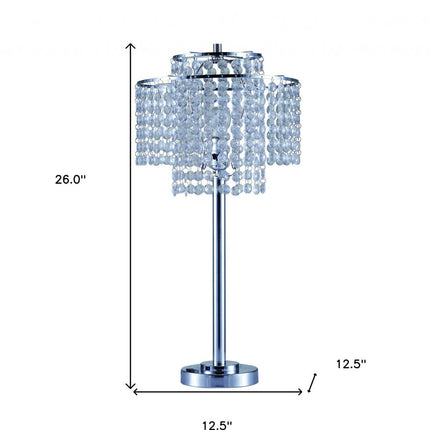 26" Silver Glam Two Tier Chandelier USB Table Lamp