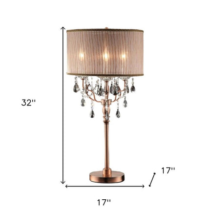 32" Clear and Rose Gold Faux Crystal Accent Table Lamp