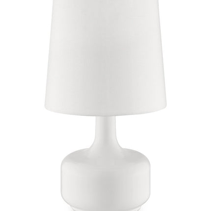 17" White Metal Bedside Table Lamp With Off-White Shade