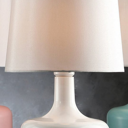 17" White Metal Bedside Table Lamp With Off-White Shade