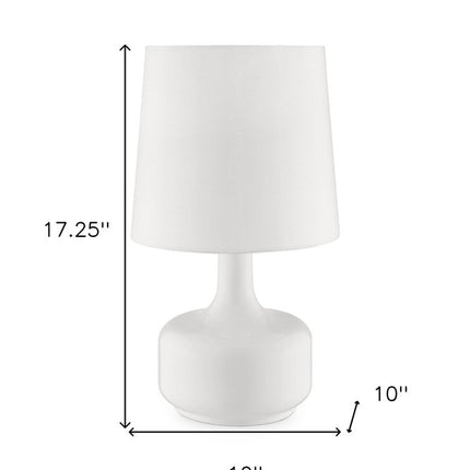 17" White Metal Bedside Table Lamp With Off-White Shade