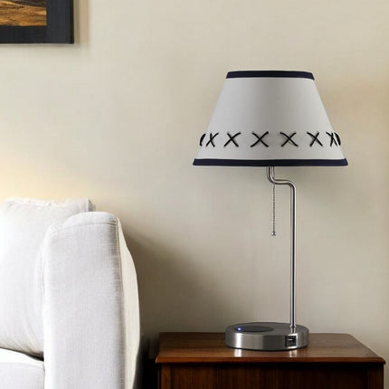 20" Silver Bedside Table Lamp With Off White Empire Shade