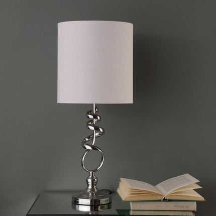 22" Nickel Bedside Table Lamp With Off White Drum Shade