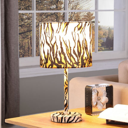 19" Brown And Black Bedside Table Lamp With Brown And Black Drum Shade