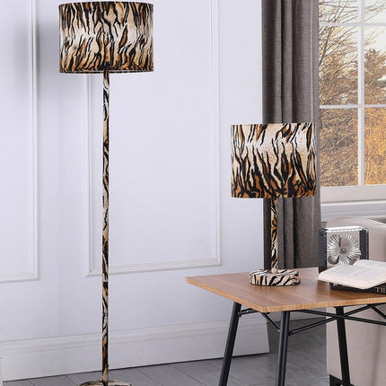 19" Brown And Black Bedside Table Lamp With Brown And Black Drum Shade