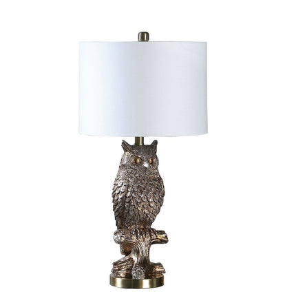 28”  Antiqued Silver Resin Owl Table or Desk Lamp