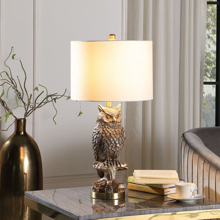 28”  Antiqued Silver Resin Owl Table or Desk Lamp