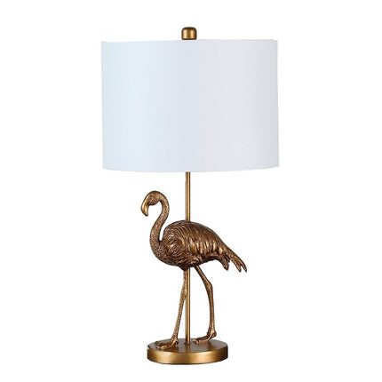26" Gold Flamingo Table Lamp With White Drum Shade
