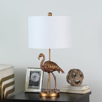 26" Gold Flamingo Table Lamp With White Drum Shade