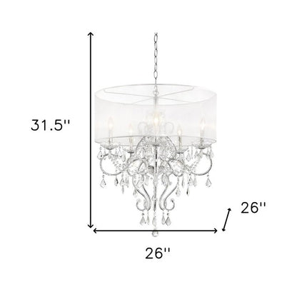 Glam Silver Faux Crystal Hanging Celing Lamp with See Thru Shade