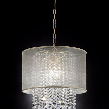 Primo Gold Finish Ceiling Lamp with Crystal Accents and White Shade