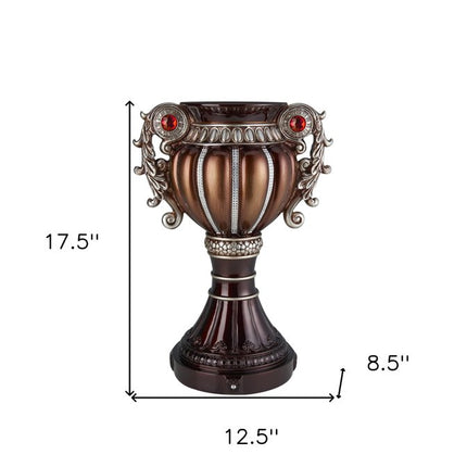 18" Bronze and Silver Floral Urn Polyresin Table Vase With Stones
