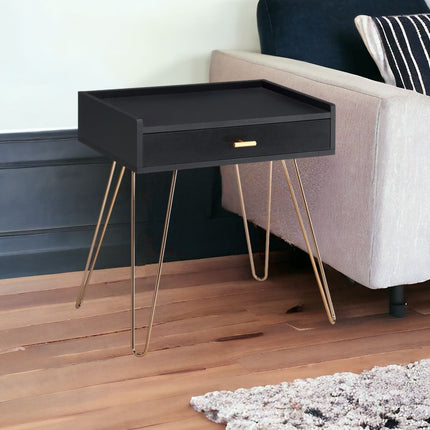 24" Gold And Black End Table With Drawer
