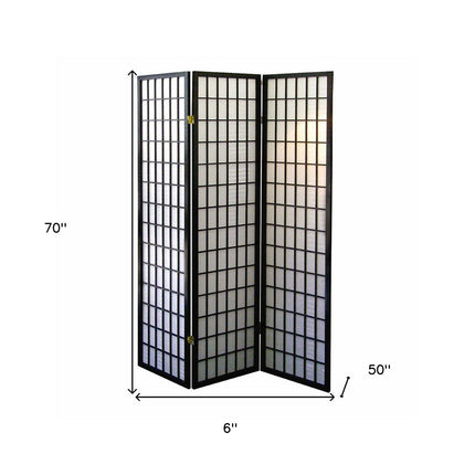 70" Black And White Heavy Duty Rice Paper Folding Three Panel Screen Room Divider