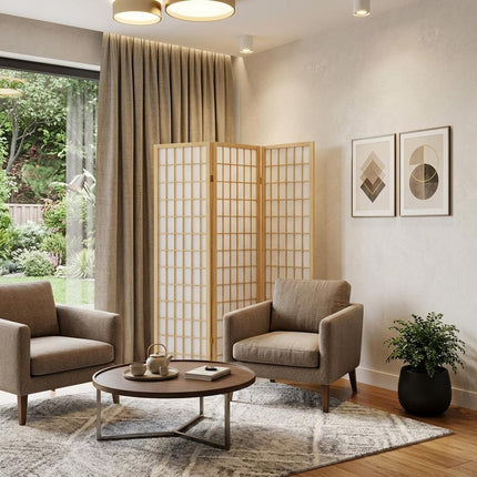 70" Brown Heavy Duty Rice Paper Folding Three Panel Screen Room Divider