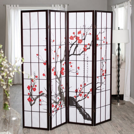 70" Black And White Heavy Duty Rice Paper Folding Four Panel Screen Room Divider