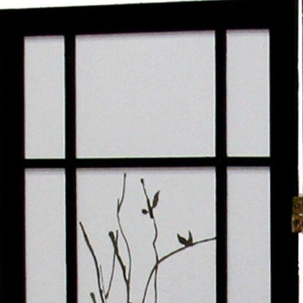 70" Black And White Heavy Duty Rice Paper Folding Three Panel Screen Room Divider