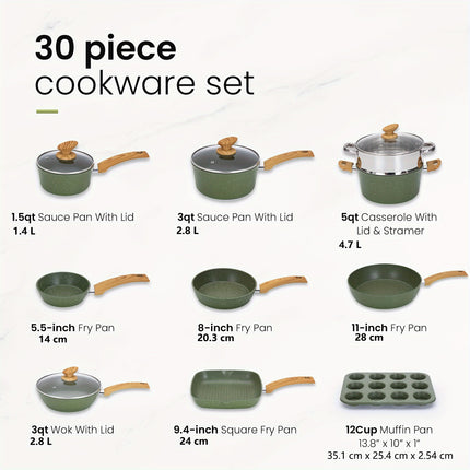 Kitchen Academy Pots and Pans Set Nonstick, 30 Pieces Induction Kitchen Cookware Set,