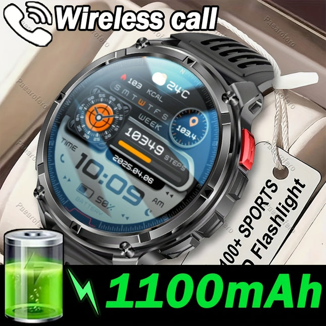 smartwatch features a 1100mAh large battery, supports wireless calling, message notifications,