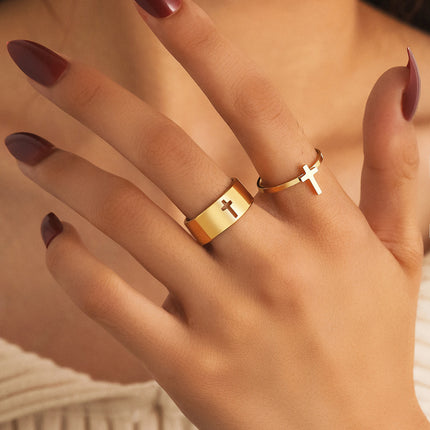Stylish Stainless Steel Open Cross Ring Set