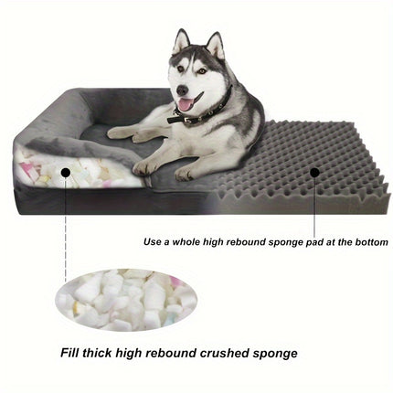 Extra-Large Orthopedic Dog Bed - Washable & Detachable Pet Sofa with Supportive Foam, Non-Slip Bottom for All Seasons Comfort - Ideal for Small to Large Dogs and Cats, Grey