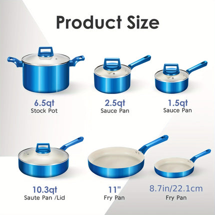 10pcs Nonstick Pots And Pans Sets with Lids, Aluminum Nonstick Cookware Sets,