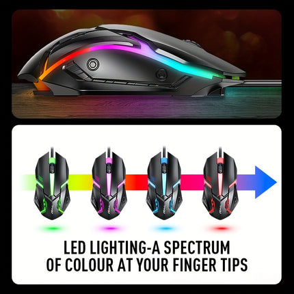 4pcs 4-Piece Wired Gaming Bundle: Illuminated Keyboard, Mouse, Headphones, and Mouse Pad