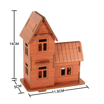Wooden 3D Stereo Puzzle Small House Building Assembly Model DIY Ornaments