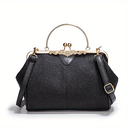 Women'S Geometric Striped Faux Leather Crossbody Bag with Removable Strap, Kiss Lock Closure