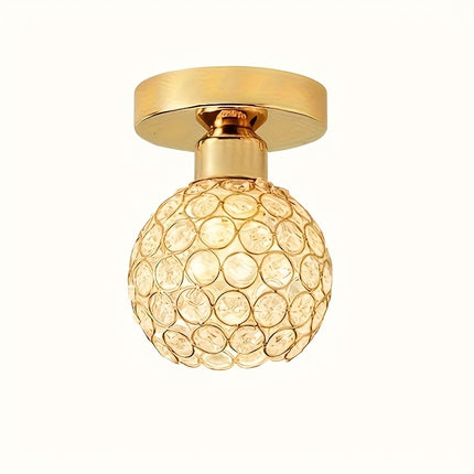 1pc Modern Ceiling Light with Metallic Finish, Round Crystal Shade, E26 Base - Perfect for Hallways