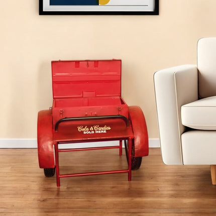 Retro Red Metal Delivery Box Accent Side Table
