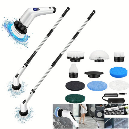 Electric Cleaning Brush Spin Scrubber With 9 Brush Heads & Telescopic Rod