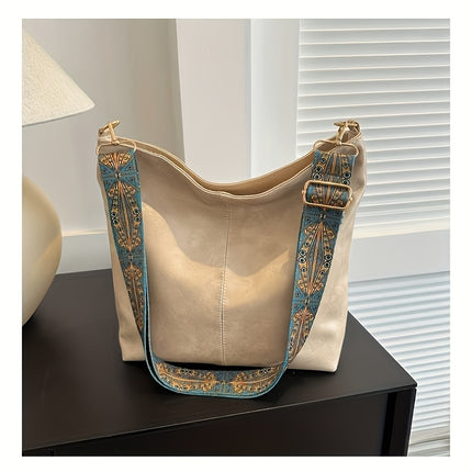 Women's Large Bohemian Style Shoulder Bag - Vintage Wide Strap Crossbody Bag with Adjustable Strap