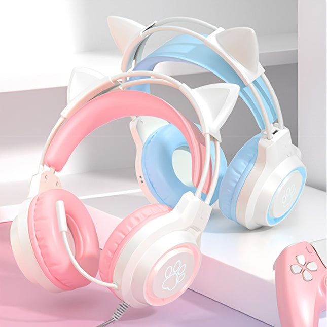 New Wired Cat Ear Headset Light Up Gaming Computer Cute Headset-Multi-colour-1pc