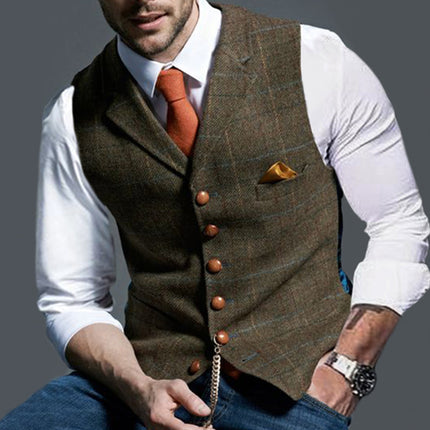 Casual Lapel Plaid Slim Fit Men's Vest Vest