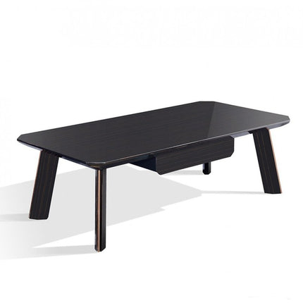 55" Ebony and Dark Brown Wood And Stainless Steel Coffee Table With Drawer