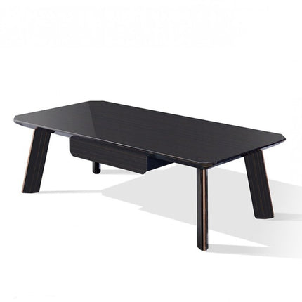 55" Ebony and Dark Brown Wood And Stainless Steel Coffee Table With Drawer