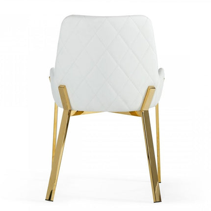 White and Gold Upholstered Faux Leather Dining Arm Chair