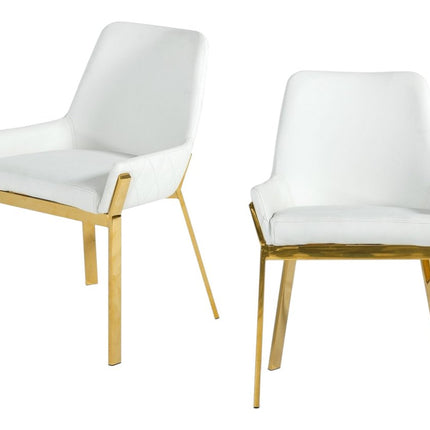 White and Gold Upholstered Faux Leather Dining Arm Chair