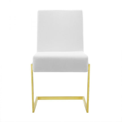 Set of Two White and Gold Upholstered Faux Leather Dining Side Chairs