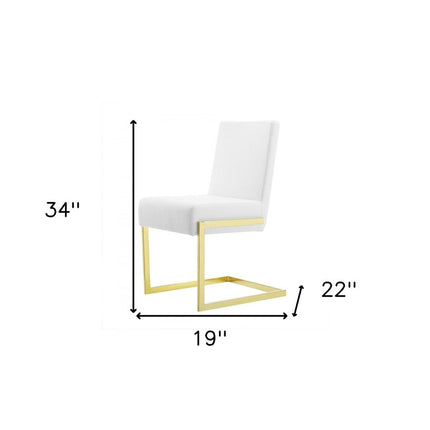 Set of Two White and Gold Upholstered Faux Leather Dining Side Chairs