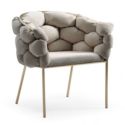 Tufted Gray And Brass Upholstered Velvet Dining Arm Chair