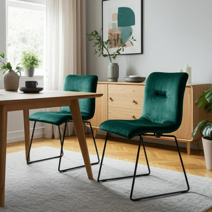 Set of Two Green and Black Upholstered Fabric Dining Side Chairs