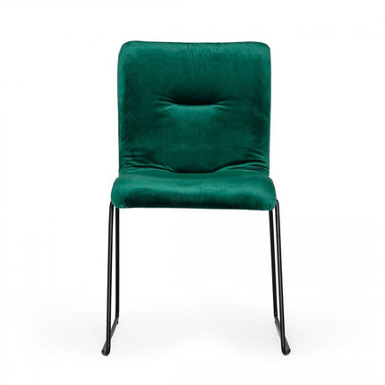 Set of Two Green and Black Upholstered Fabric Dining Side Chairs