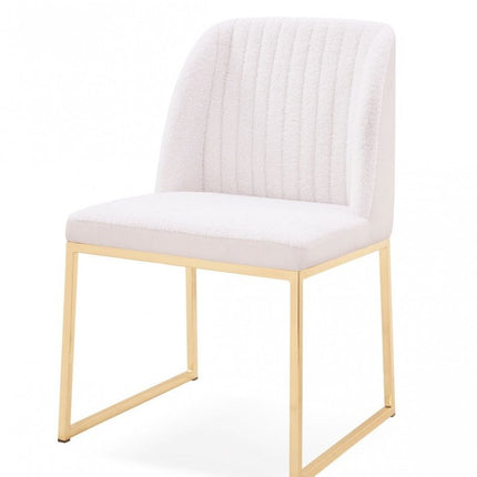 Set of Two White and Gold Upholstered Fabric Wing Back Dining Side Chairs