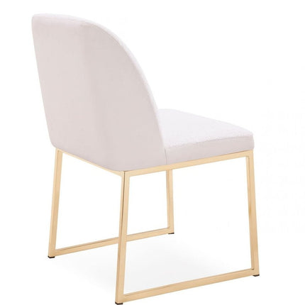 Set of Two White and Gold Upholstered Fabric Wing Back Dining Side Chairs